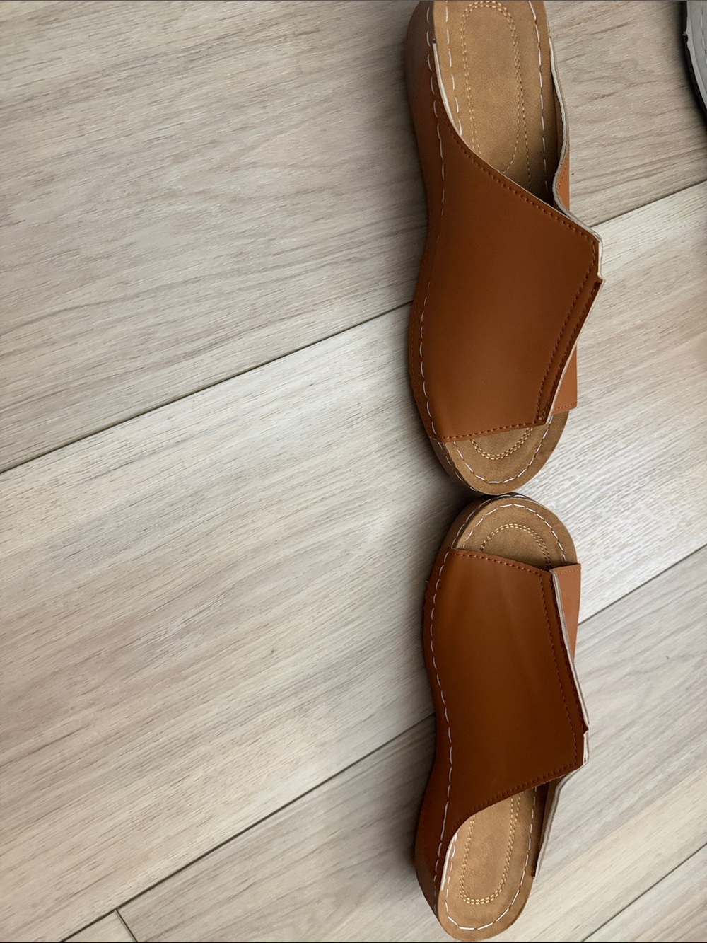 Comfort Slide Sandals in White and Tan — Everyday Casual Women’s Sandals - Picture 3 of 4